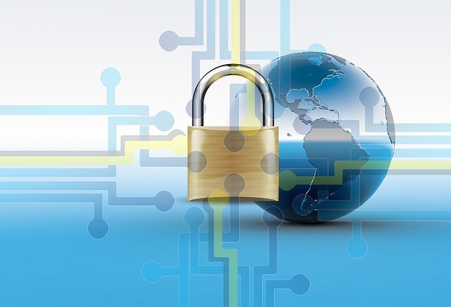 SSL通信による暗号化のイメージ-地球と通信網を背景に錠前が描かれている画像